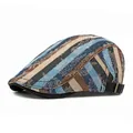 Béret rétro à rayures avec motifs jacquard paisley et sangle arrière réglable - Réglable / Bleu