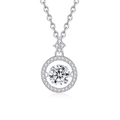 S925 silver necklace with round moissanite pendant and sparkling halo stones - White Moissanite Style / White Gold