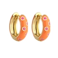 Golden hoop earrings with vibrant orange enamel and delicate pink flower patterns - 1 Pair / Orange