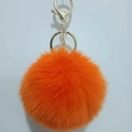 Portachiavi con pompon arancione in finta pelliccia e chiusura in metallo dorato - Rosso Arancio