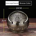 Bronze peacock relief metal ashtray with lid and floral pattern, 10cm diameter - Bronze Extra Large Peacock