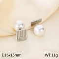 Pendientes de plata cuadrados en forma de U con perlas crema de tamaño 16x15mm - Color Acero (KE115316-K)