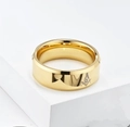 Polished gold Freemasonry ring for men with engraved symbol on white geometric stand - US 7 / Gold