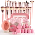 Pink makeup sponge and brush set with 40 pieces including washbag and beauty blender tools - Ultimate Full Set / Pink