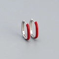 Minimalist silver rectangular hoop earrings with vibrant red enamel finish for women - 925 Silver / Platinum (Red)