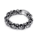 Pulsera punk retro de acero inoxidable 316L con calaveras plateadas entrelazadas - Estilo de Cabeza de Calavera (KB125369-BDJX)