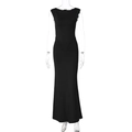 Slim fit black sleeveless maxi dress with elegant waist ruching details and round neck - S / Black