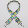 Adjustable wide replacement bag strap with colorful rainbow geometric diamond patterns - No. 608 Gunmetal Hook