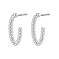 Elegant S925 sterling silver C-shaped twisted rope hoop earrings with polished finish - Platinum Color