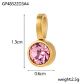 Detail of 1.3cm gold titanium steel charm with faceted pink birthstone and dimensions - Gp48522d3a4.(13cm*0.6cm)