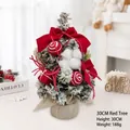 30cm mini pink flocked Christmas tree with red bows and snowy cedar branches - No Light Version / 30cm / Red