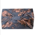 Bohemian blue floral yoga headband with pink flower patterns for women - Grey Pink Floral