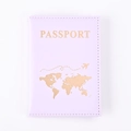 Pink PU leather world map passport holder with gold foil stamping on white background - Light Purple