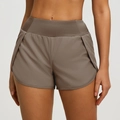 Short de sport 2-en-1 taille haute pour femme couleur taupe avec poches pour running et yoga - Cacao