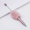 Creative DIY beaded pen with pink faux fur and rose gold metal barrel design - Pink