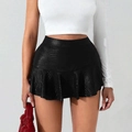 Minifalda negra de piel sintética con textura de cocodrilo y corte ajustado de talle alto - S / Negro