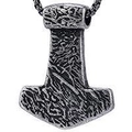 Vintage silver Thor's Hammer Mjolnir pendant with Celtic patterns on metal square chain - Vintage Mjolnir Pendant (A0419)