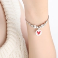 Bracciale a catena snake argento con ciondolo a cuore rosso e perline di cristallo al polso - Stile Cuore Rosso Raggi di Sole (E441) / Color Acciaio