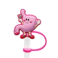 Pink cartoon stomach silicone straw cover cap for bubble tea and drinking cups - 1718-21 Stomach with Utensils