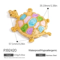 Golden turtle pendant in colorful enamel and stainless steel with size measurements - PJ92420-Colorful Turtle