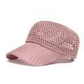 Atmungsaktive rosa Strick-Baseballkappe für Damen mit hohlem Mesh-Sonnenschutz - Rosa