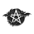 Broche de esmalte gótico con murciélago negro y pentagrama plateado para Halloween - Murciélago Pentagrama