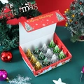 Detailed view of 12 Christmas tree tealight candles in green, gold, and silver gift box - Christmas Candle Set E / Set of 12