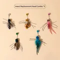 Interactive cat toy wand insect replacement set with natural feathers and bells - Insect Series Replacement Heads