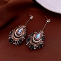 Boucles d'oreilles bohèmes vintage avec cristal violet et glands dorés sur tissu - 43# Tige Argent Gris Multicolore