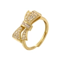 Detail showing the polished gold bow ring with sparkling pavé-set clear cubic zirconia - 3D Bowknot Zirconia Ring (VJ625 Gold)