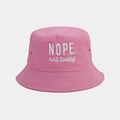 Detail of pink cotton bucket hat with NOPE. not today embroidery and metal eyelet - M (56-58cm) / Rose Red