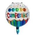 Round 18-inch Feliz Cumpleaños foil balloon with colorful confetti and stripes - Round Colorful Wave Spanish Birthday