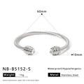 Silver twisted cable cuff bracelet in stainless steel with clear stone accents - Silver Cable Base With Clear Stone (NB-B5152-S)