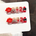 Faux ongles faits main avec lèvres 3D, crânes et motifs zébrés, lot de 10 pièces - Très Petit (XS) / 3392-Bec de Canard Court