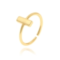 Detail view of gold minimal ring featuring a thin band and rectangular metal bar accent - Gold-Minimalist Bar
