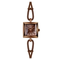 Square rose gold women's quartz watch with a unique double-chain metal woven strap - Snake Chain All Brown