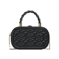 Bolso de mano negro tipo caja con relieve texturizado y asa espiral dorada para mujer - Negro