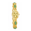 Elegant gold watch with green oval faux jade stones and a minimalist gold dial - Champagne Gold
