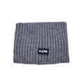 Grey ribbed knit headband with black CRANK letter patch, ideal for winter sports. - Gray