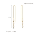 Minimalist long stainless steel tassel earrings with white pearls in gold finish - Gold (LE3062)