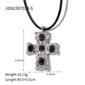 Silver stainless steel cross pendant necklace with five black oval stones on black cord - Black Stone Cross Necklace