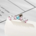 Zilveren kroonvormige oorknopjes met roze, witte en blauwe hartvormige zirkonia - Roze Blauw Wit Hart (A606-1#)