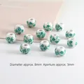 8mm white ceramic beads with green floral pattern for DIY jewelry and bracelet making - 8mm Green Floral