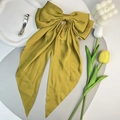 French vintage oversized mustard yellow satin bow hair clip with long ribbon streamers - Ginger Yellow