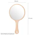 Handheld round wooden makeup mirror with handle, measuring 18cm diameter and 31cm long - Round/Large