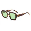 Tortoiseshell polygon aviator sunglasses with green lenses and double bridge design - Tea Hawksbill Frame Ocean Green Lens C10