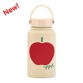 650ml yellow insulated sports water bottle with red apple print and carrying handle - Cream Apple Print