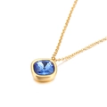 Minimalist gold necklace featuring a 13mm cushion cut sea blue zircon gemstone pendant - Dark Blue (KN84668-GC)