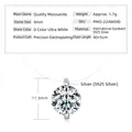 S925 sterling silver necklace featuring a 9mm round D color Moissanite pendant - Mermaid Tears - 3 Carat