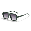 Lunettes de soleil carrées vert foncé avec double pont et verres violets dégradés - Monture Vert Foncé Verre Double Gris